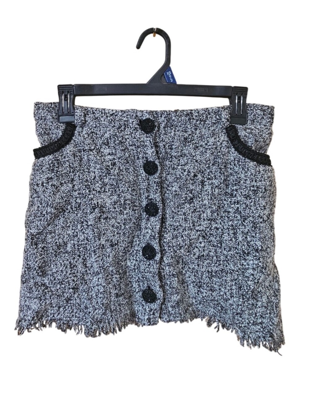 Morgan de Toi Black & White Tweed Button-Front Mini Skirt